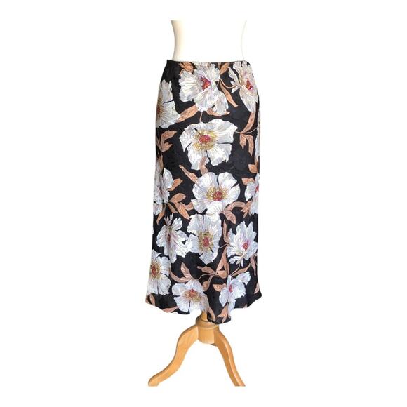 Band of Gypsies BOG Collective NWT Black Cream Foil Floral Slip Midi Skirt SZ XS - Picture 8 of 16